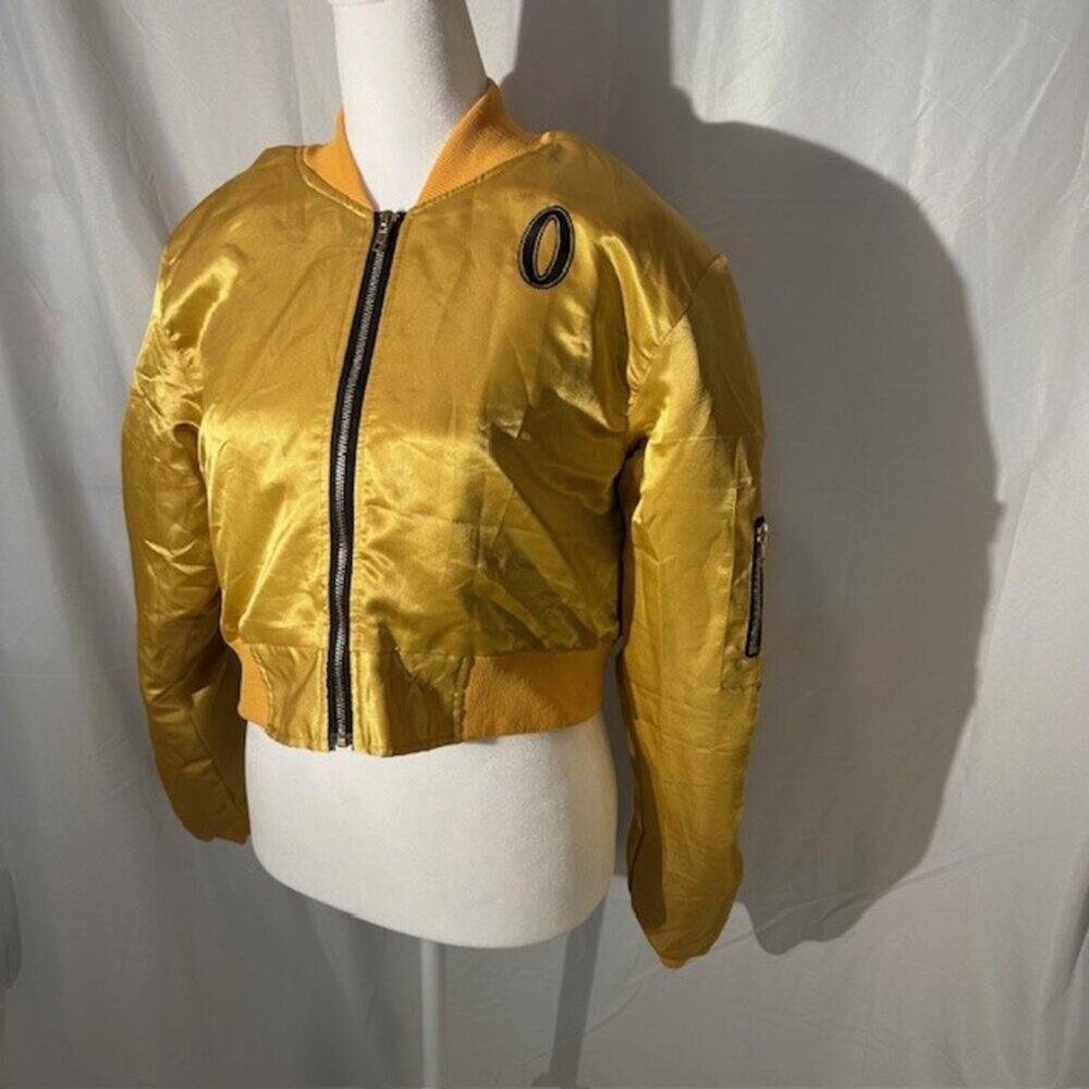 Joe Weider Olympia Gold Crop Bomber Jacket Women Size L Limited Fitness Apparel